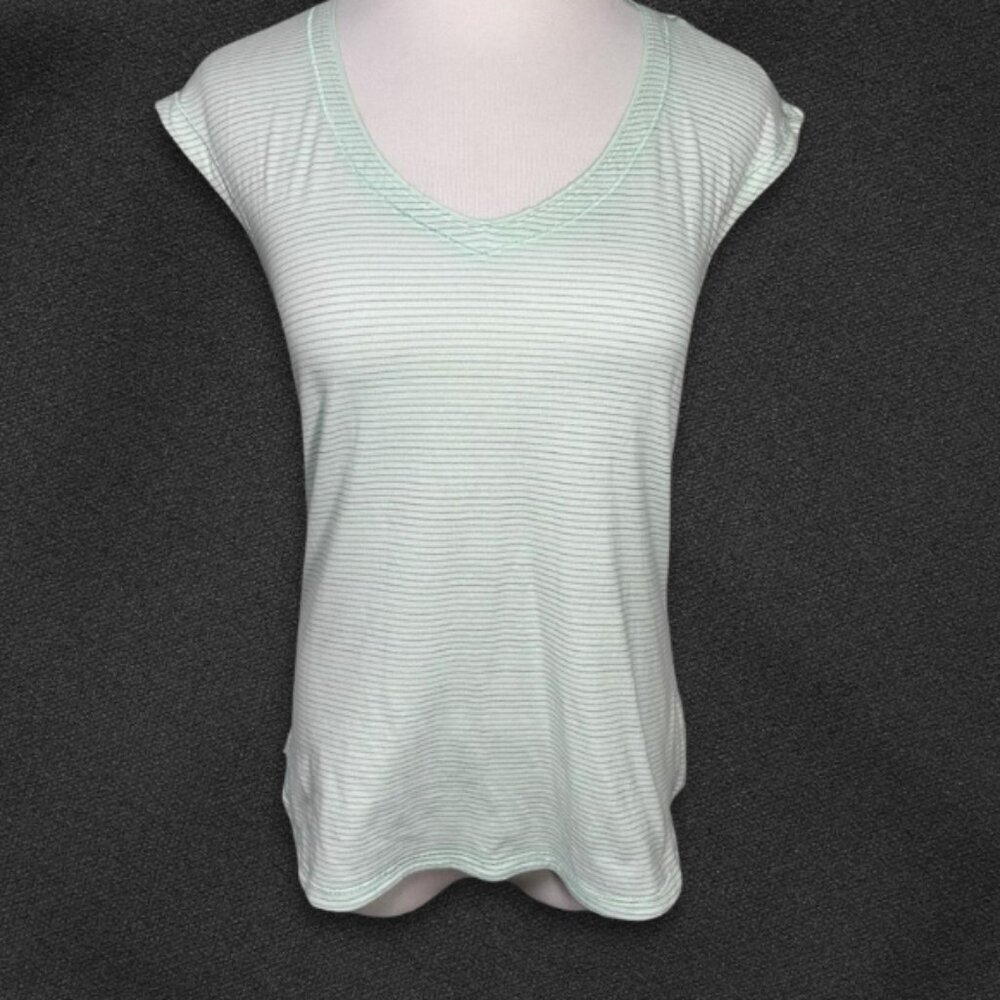 Lululemon Striped Tee Lightweight Sleeveless Heathered Fresh Teal Womne's Small